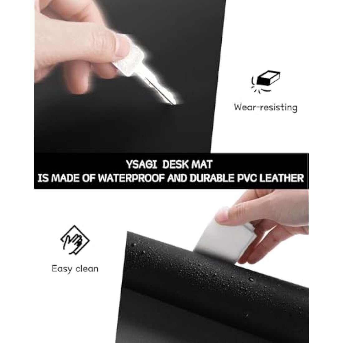 YSAGi Non-Slip Desk Pad, Waterproof PVC Leather Desk Table Protector, Ultra Thin Large Mouse Pad, Easy Clean Laptop Desk Writing Mat for Office Work/Home/Decor (60 x 35 cm, Black)
