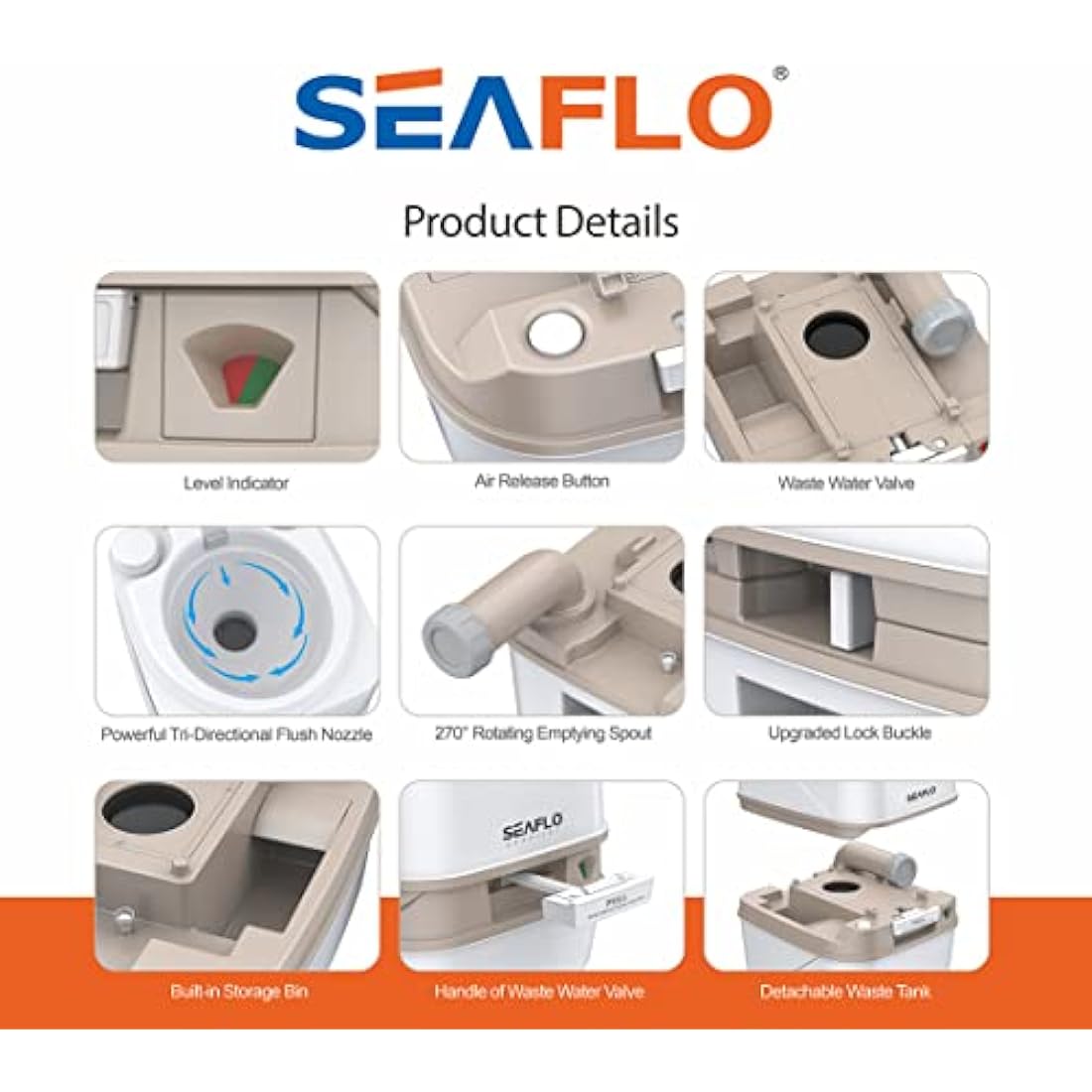 SEAFLO 4.8 Gallon (18L) Premium Portable Travel Toilet