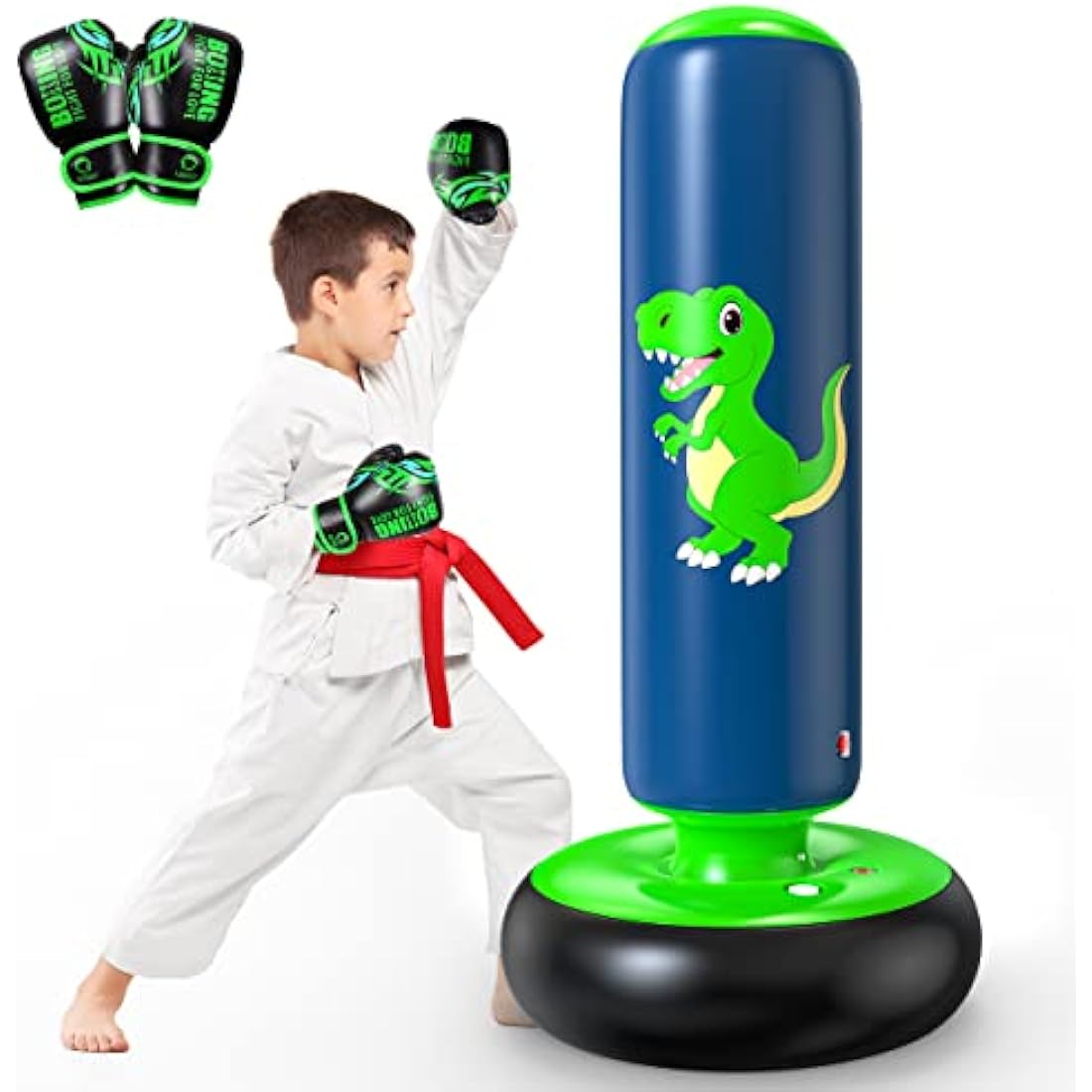 QPAU Inflatable Kids Punching Bag, 48 Inch Stable Boxing Bag with Boxing Gloves, Punch Bag Dinosaur Toy & Gifts for Boys Girls Age 3-8, Set for Practicing Karate, Taekwondo, MMA