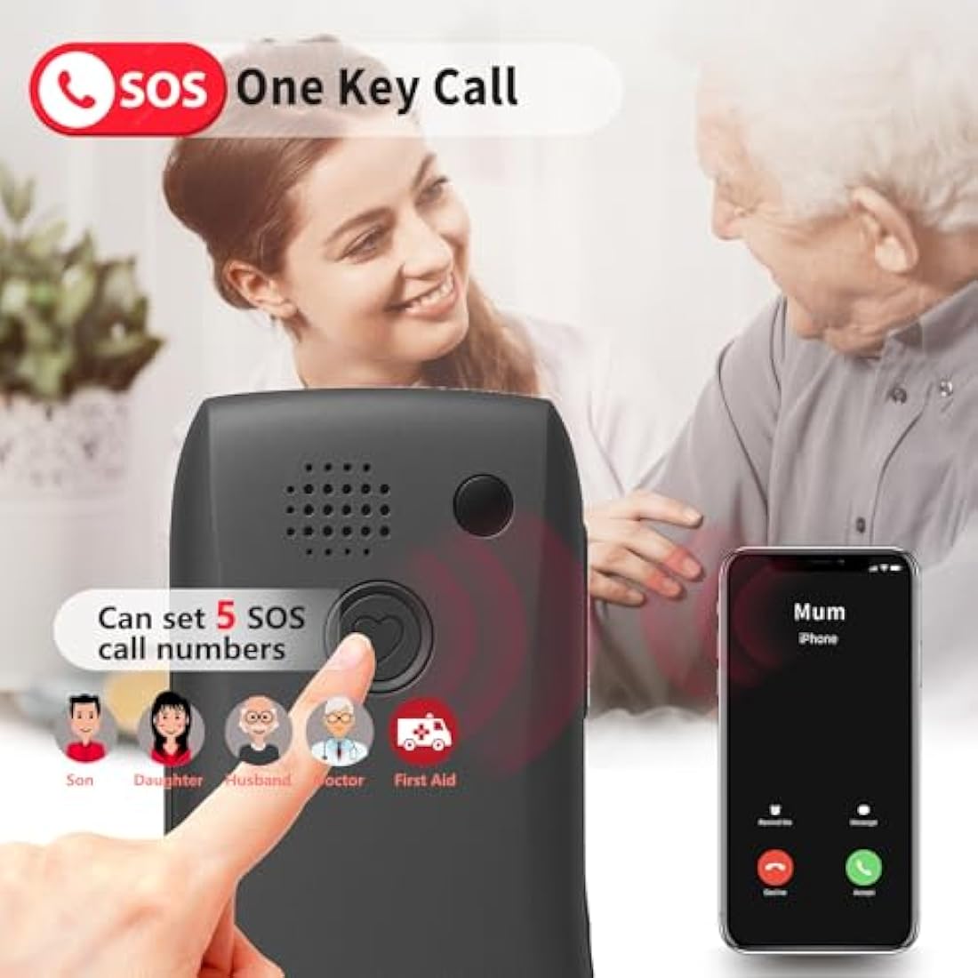 artfone C1+ 4G Big Button Mobile Phone for Seniors | SIM Free Unlocked | Easy-to-Use Basic Phone with Charging Dock, SOS Button & USB-C | Loud Volume | Black