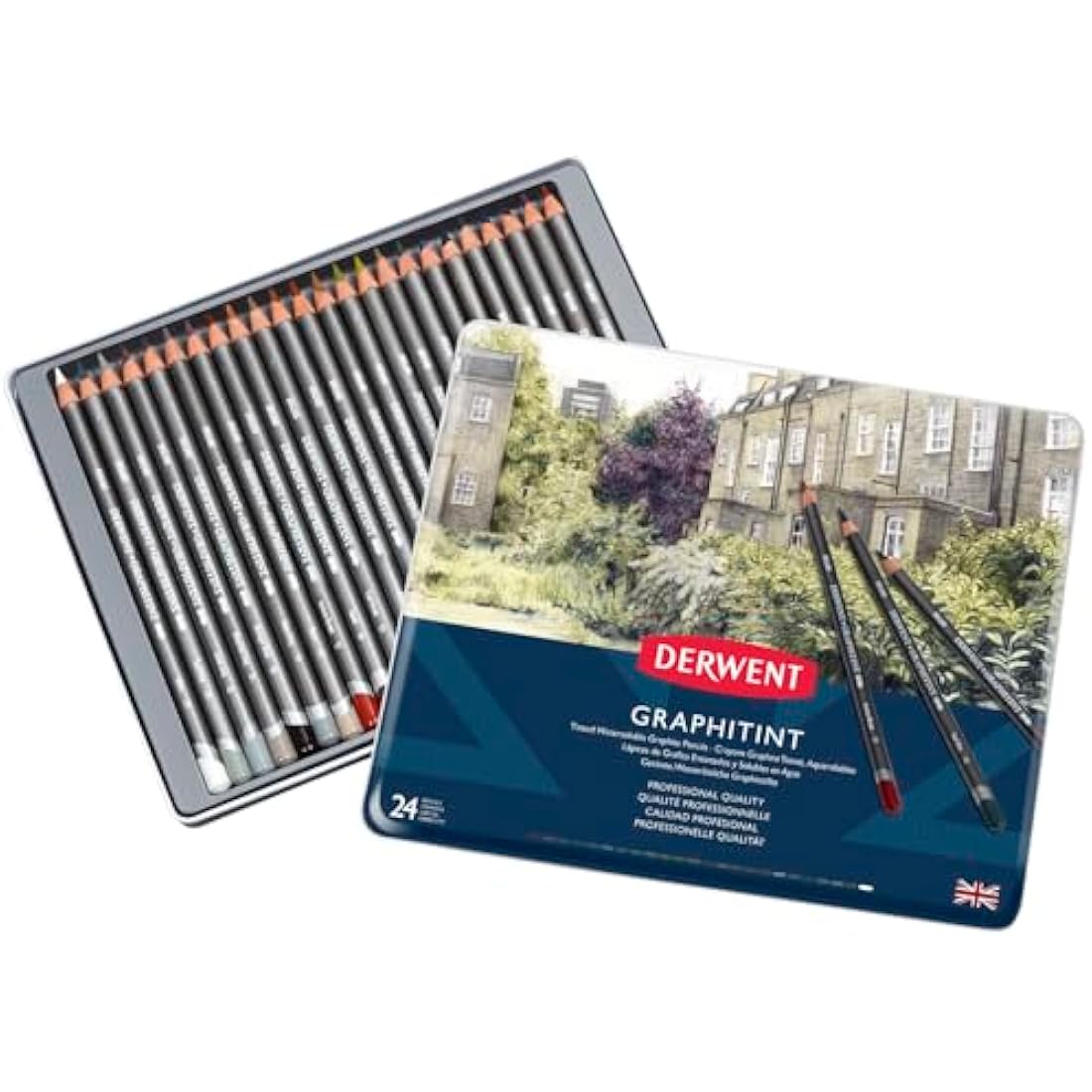 Derwent Graphitint Tinted Graphite Drawing Pencils, Set Of 24, Watersoluble, Professional Quality, 0700803