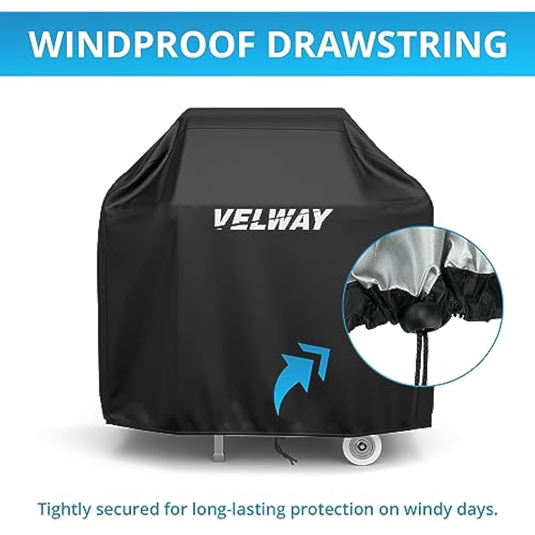 Velway Barbecue Cover Waterproof Grill Cover - Heavy Duty 210D Oxford Fabric Outdoor BBQ Cover UV protection Dust-Proof Windproof Weatherproof Durable with Storage Bag Black 117x66x117cm