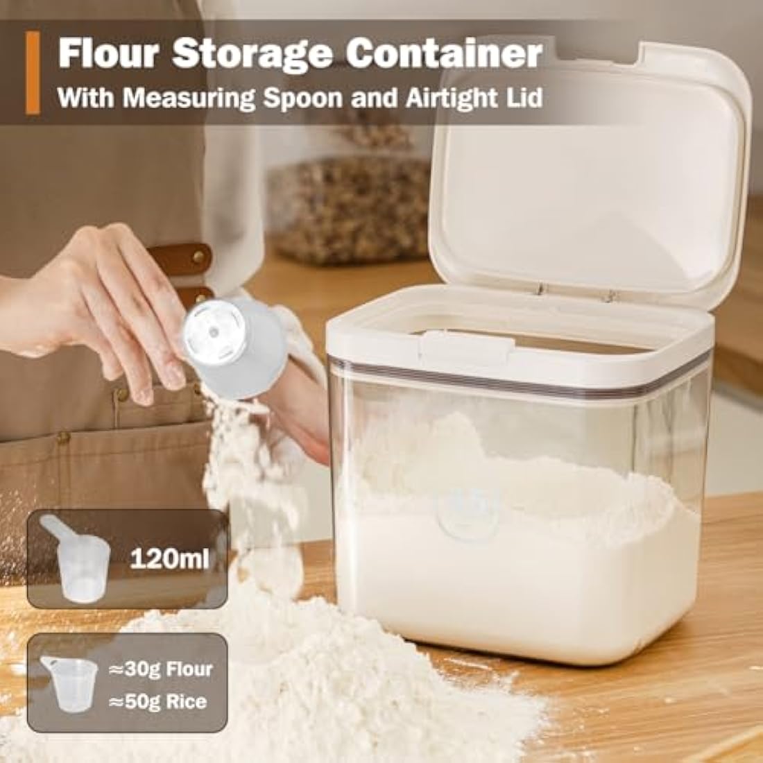 ZgoEC Rice Storage Container Airtight 4.5 L+2.8 L, Flour Container for Storage with Measuring Cup, Grain Container, Dry Food Storage Container, Plastic Cereal Dispenser for Kitchen Baking Flour