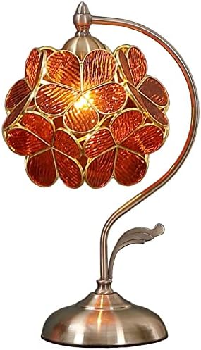 Bieye L30751 Tiffany Style Stained Glass Flower Petal Table Lamp with Brass Base for Home Décor (Brown, 8" Cherry Blossom)