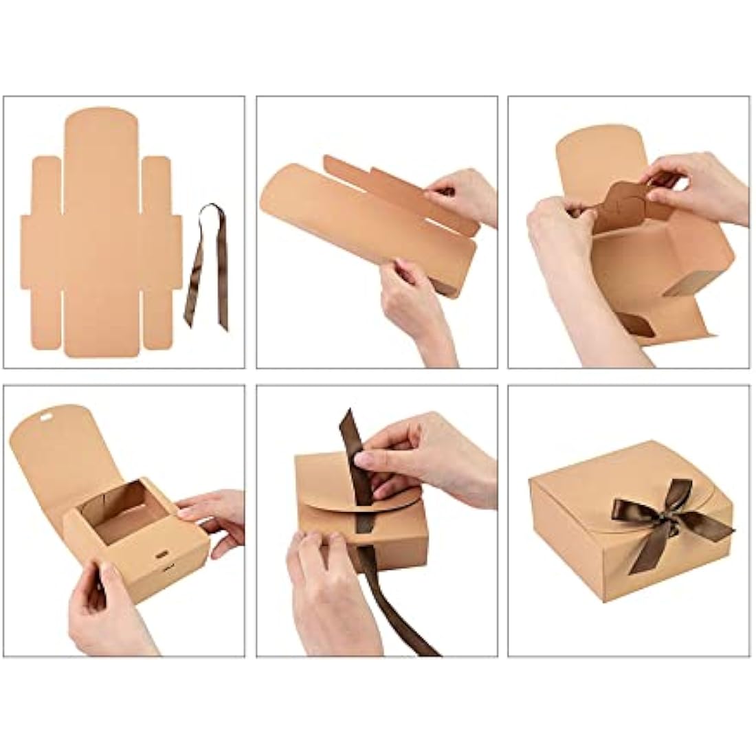 Emartbuy Pack of 12 Square Shaped Presentation Gift Box, 16.5 cm x 16.5 cm x 5 cm, Easy Assembly, White Box with Bow Ribbon