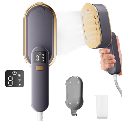 Steam Iron Travel Steamer with LCD Screen, 10S Fast Heat-up 2000W Steamer Clothing with 180 Rotatable Handle, Portable Handheld Clothes Steamer, 3