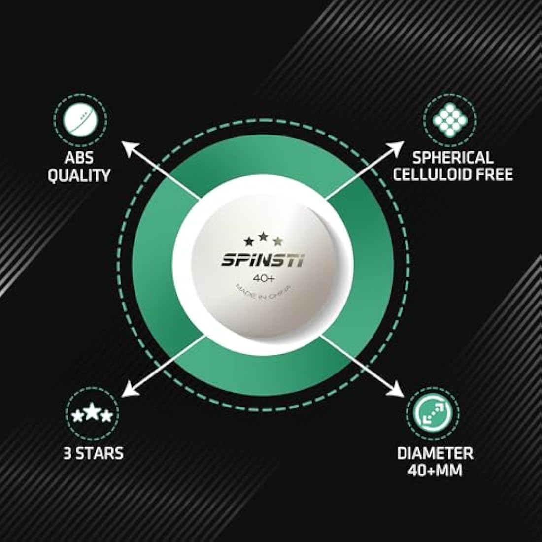 SPINSTI Premium Table Tennis Balls 40+mm Professional 3 Star ABS Quality (White/Orange) High-Performance Ping Pong Balls for Indoor & Outdoor Sports Spherical & Celluloid-Free