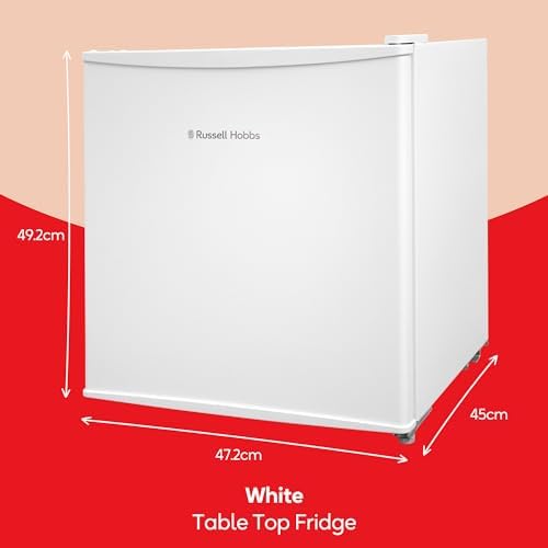 Russell Hobbs Table Top Larder Mini Fridge 43 Litre Capacity, Reversible Door & Adjustable Feet, Small Fridge, Manual Temperature Control, Ice Box, White RHTTF0E1W