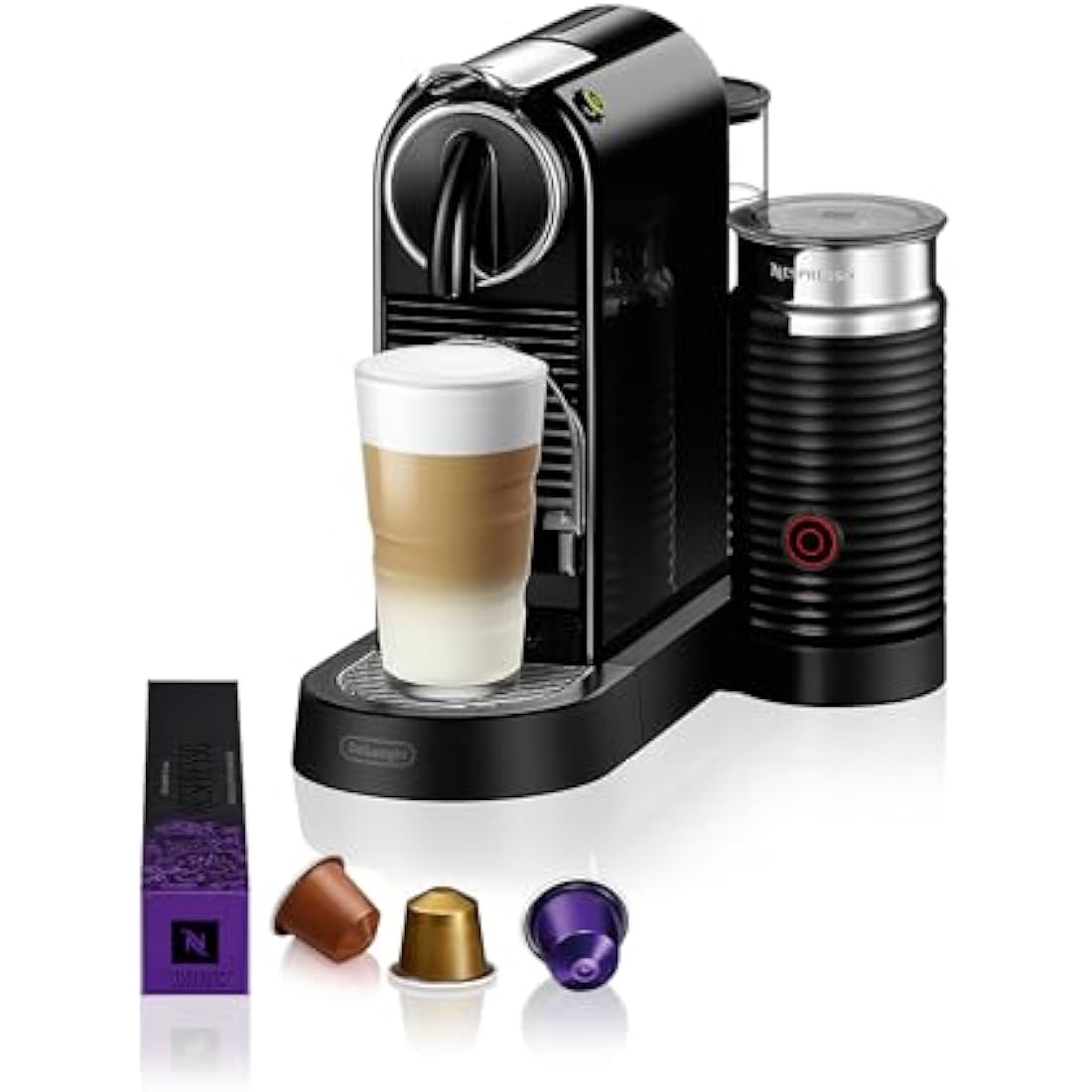 Nespresso Citiz Coffee Machine with Aeroccino Milk Frother by De'Longhi for Original Coffee Pods, Latte, Cappuccino, Espresso, Starter Capsule Set Included, ENV267.BAE, Black