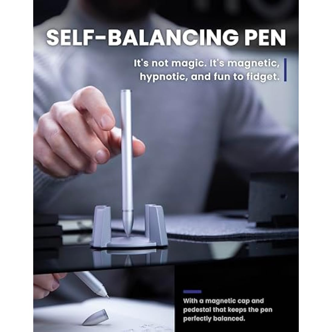 novium Hoverpen - Luxury Pen for Men & Women, Vertically Standing Executive Ballpoint Pen with Top Grade Free-Flowing Ink & Refill, Unique Gifts for Men, Desk Pen, office Decorations