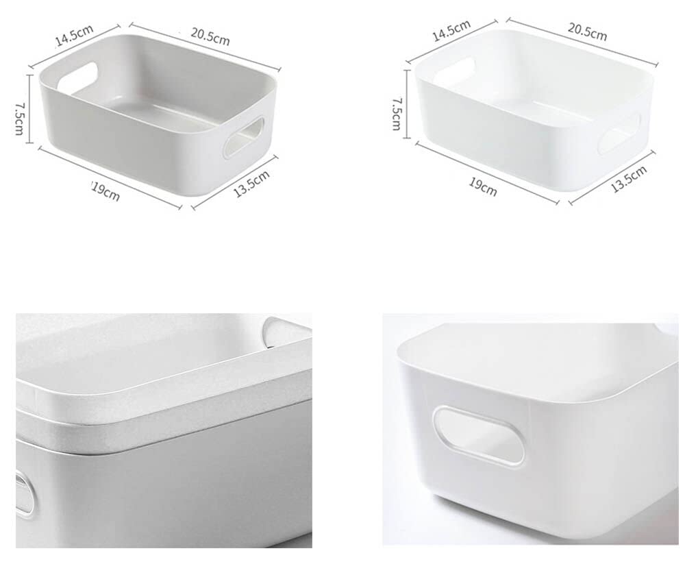 Bgfuni Set of 4 White Plastic Storage Baskets, Kitchen Cupboard Storage Tray, Bathroom Drawer with Handle for Stacking Kitchen, Bedroom, Office