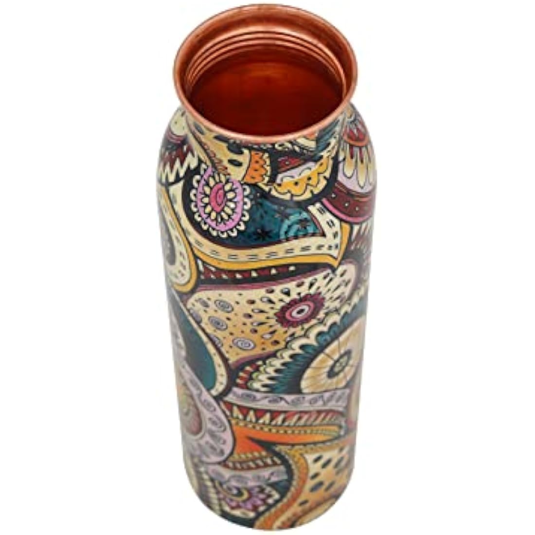 Craft Trade Set of 2 Printed Pure Copper Bottle with Lid and Carry Bag for Drinking Water BPA Free Leak Proof Boosts Immunity, Supports Digestive & Ayurveda Inspired 34oz - 1 Litre