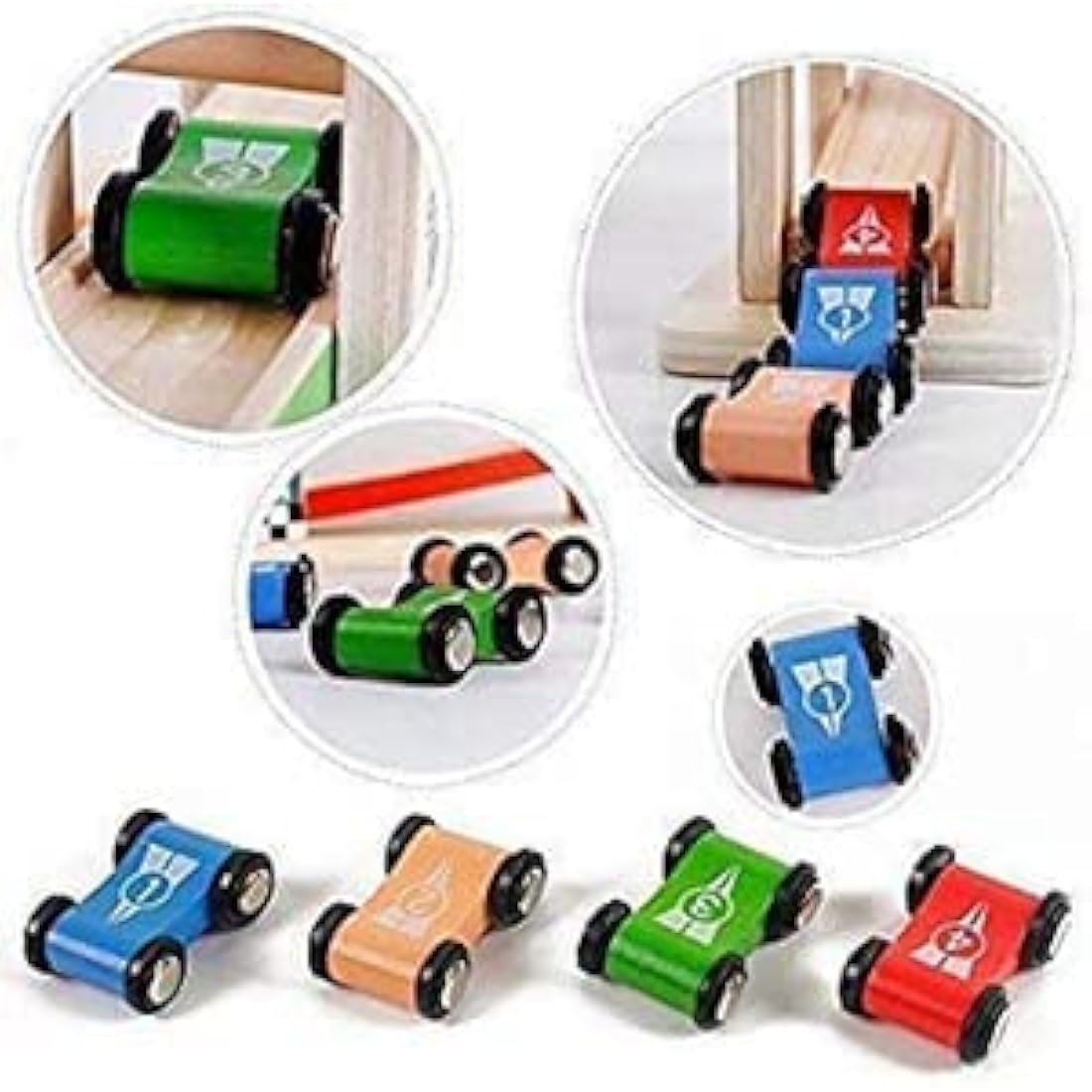 Wooden Car Ramp Toy Zig Zag Cars Slide|Toddler Toys Wooden Race Track with 4 Wood Cars for 1 2 Year Old Boy Gifts