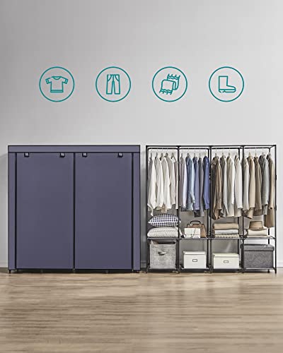 SONGMICS Clothes Wardrobe, Portable Closet, Garment Organiser Rack with 4 Hanging Rails, Shelves, 4 Side Pockets, 45 x 170 x 167 cm, Large Capacity,