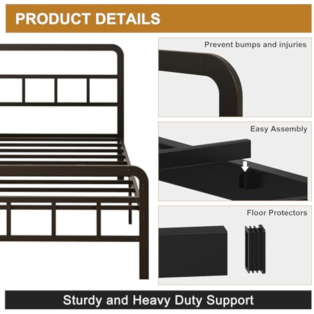 Yicensen Single Bed Frame with Curved Headboard and Footboard 90x190 cm, Black Single Platform Bed with Heavy Metal Slats for Stable Support, No Box Spring Needed, Noise Free, Easy Assembly