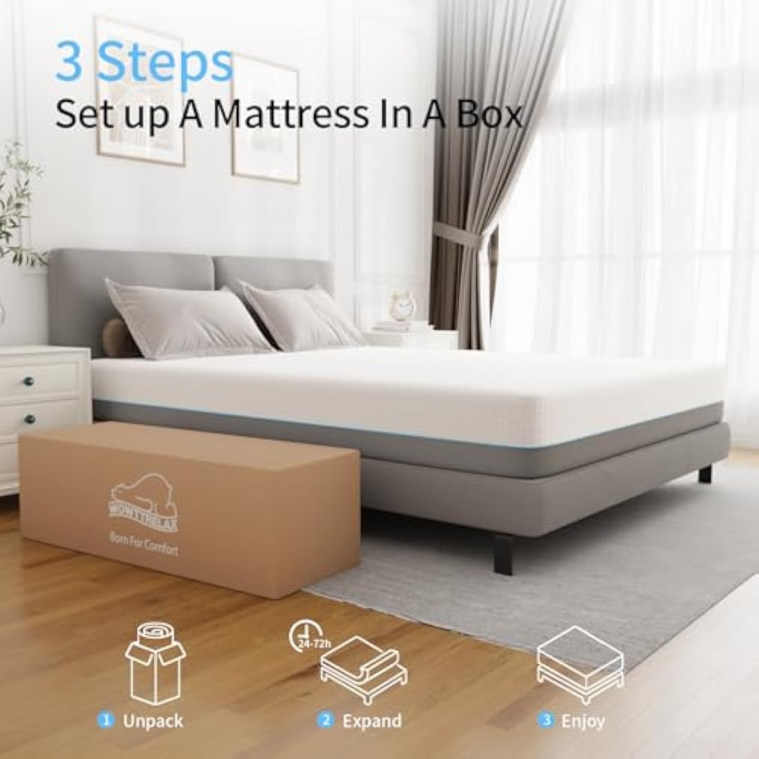 wowttrelax Memory Foam Mattress, 3FT Single Mattress, Medium Firm, Soft Skin-friendly Durable, Breathable Comfort Sleep, Back Pain Support (90x190x20cm)