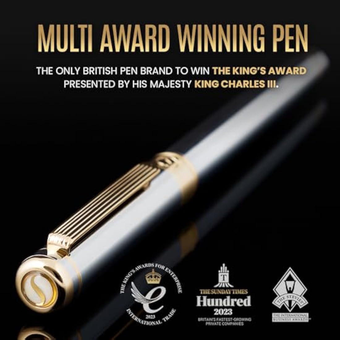 Scriveiner Silver Chrome Fountain Pen - Stunning Luxury Pen, Real Gold Plating, Schmidt Gilded Nib (Broad), Best Pen Gift Set for Men & Women, Professional, Executive Office, Nice Designer Pens