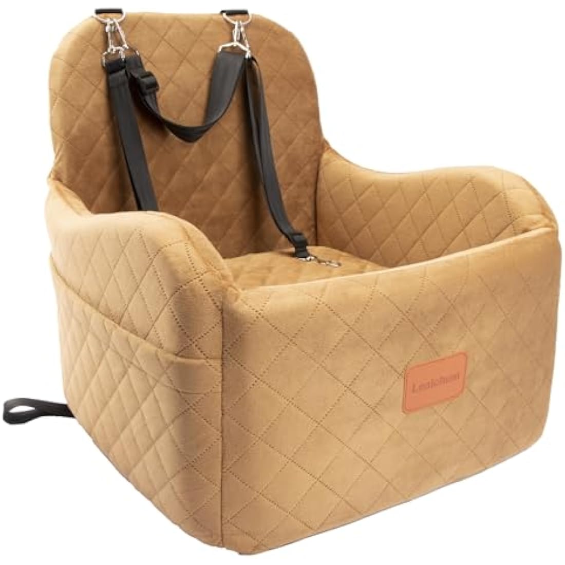 Lealchum Dog Booster Car Seat for Small/Medium Dogs,Puppy Portable Seat for Car with Elevated Cushion,Fully Detachable and Washable Pet Seat with Storage Pockets,Easy to Install (Coffee, Medium)