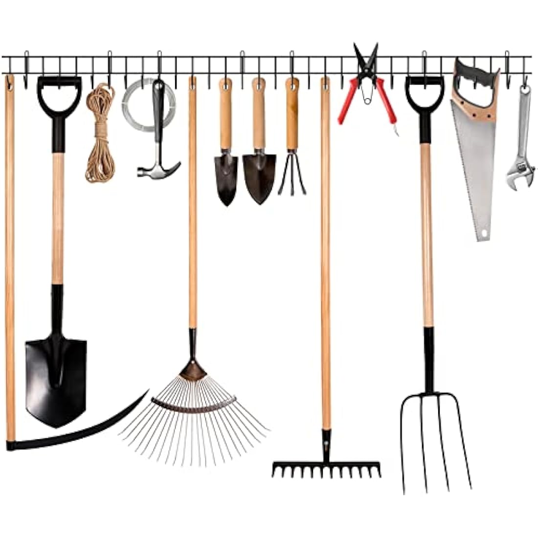 zacurter Garden Tool Rack Garage Tool Organizer Wall Mount Tool Holder Yard Hangers Organizer Heavy-Duty Hook Wall Storage Rack Holds Garden Tools, Shovels, Rakes, Hoses, Ropes (64 inches/160cm)