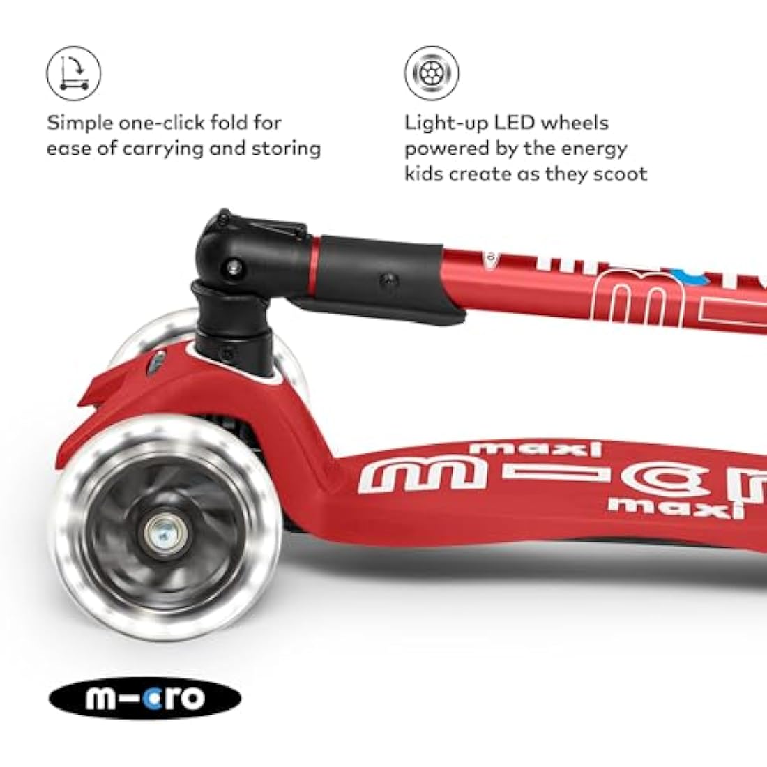 Micro Scooters | Maxi Micro Deluxe Foldable Children's Scooter | Big Wheels | Handlebar Adjustable | 5-12 Years | Boys & Girls