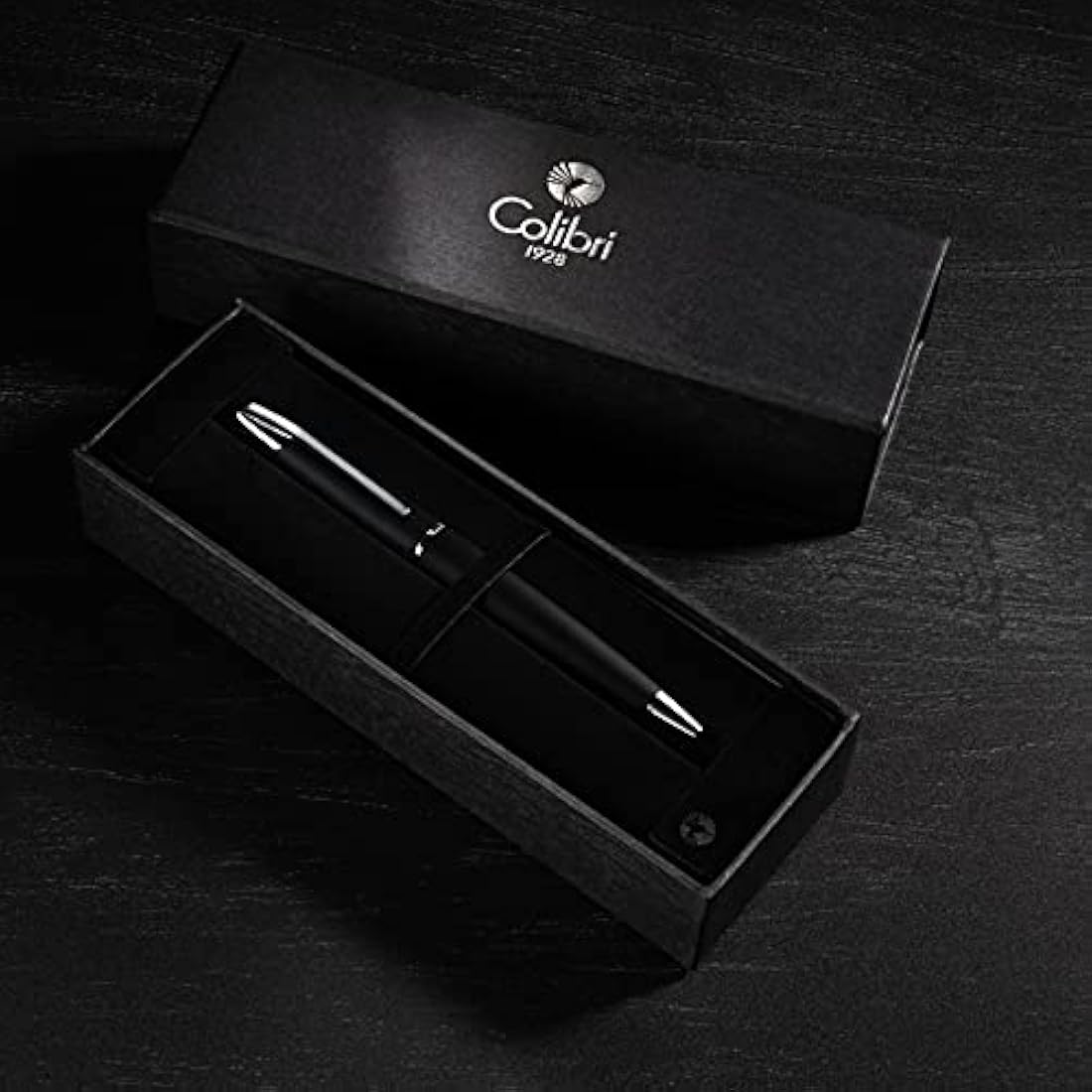 Colibri Equinox Twist ballpoint Pen-Brushed Black Steel and Chrome Finish Luxury Pen-sleek Branded Spring Clip-Comes In A Nice Gift Box-Gift for Men and Women