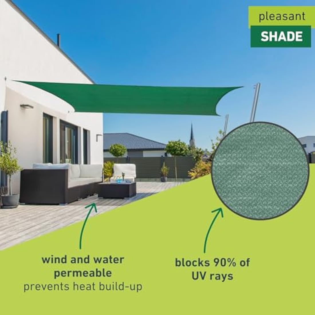 Windhager Capri Rectangular Sun Sail 4 x 5 m, Sun Protection for Garden and Patio, UV and Weather Resistant, Olive