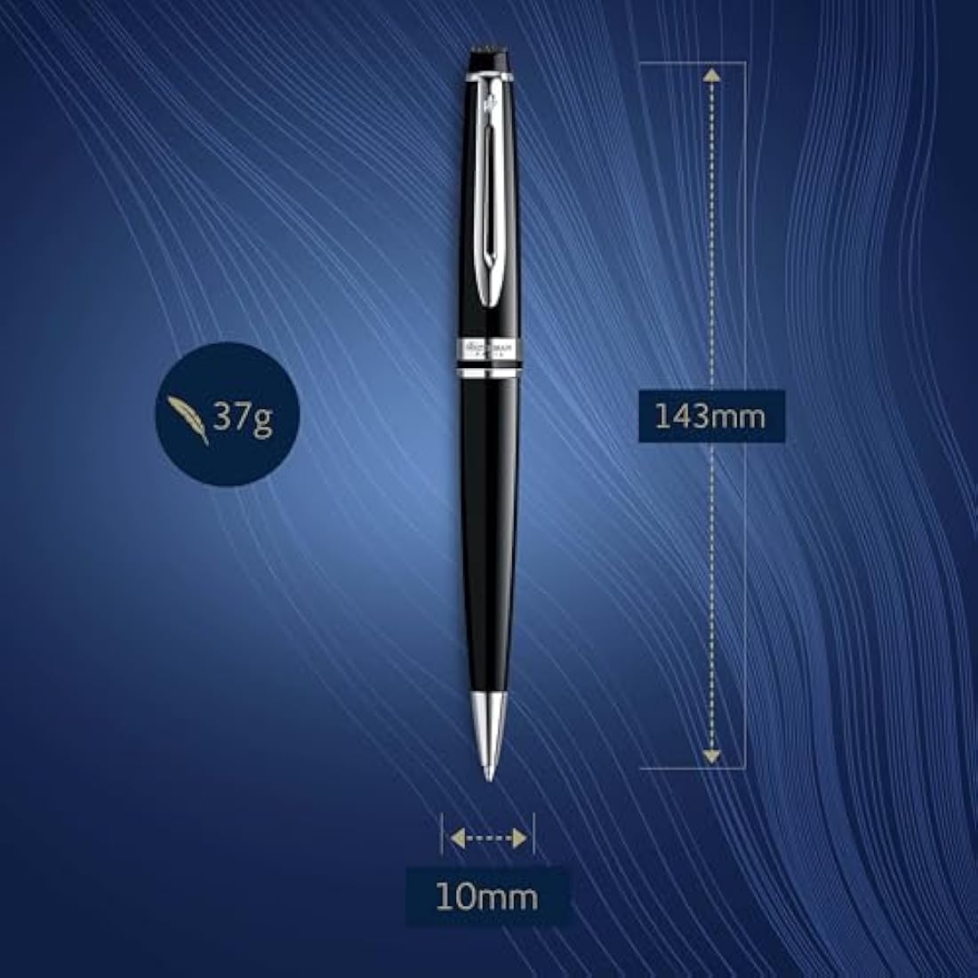 Waterman Expert Ballpoint Pen | Gloss Black with Chrome Trim | Medium Tip | Blue Ink | Gift Box