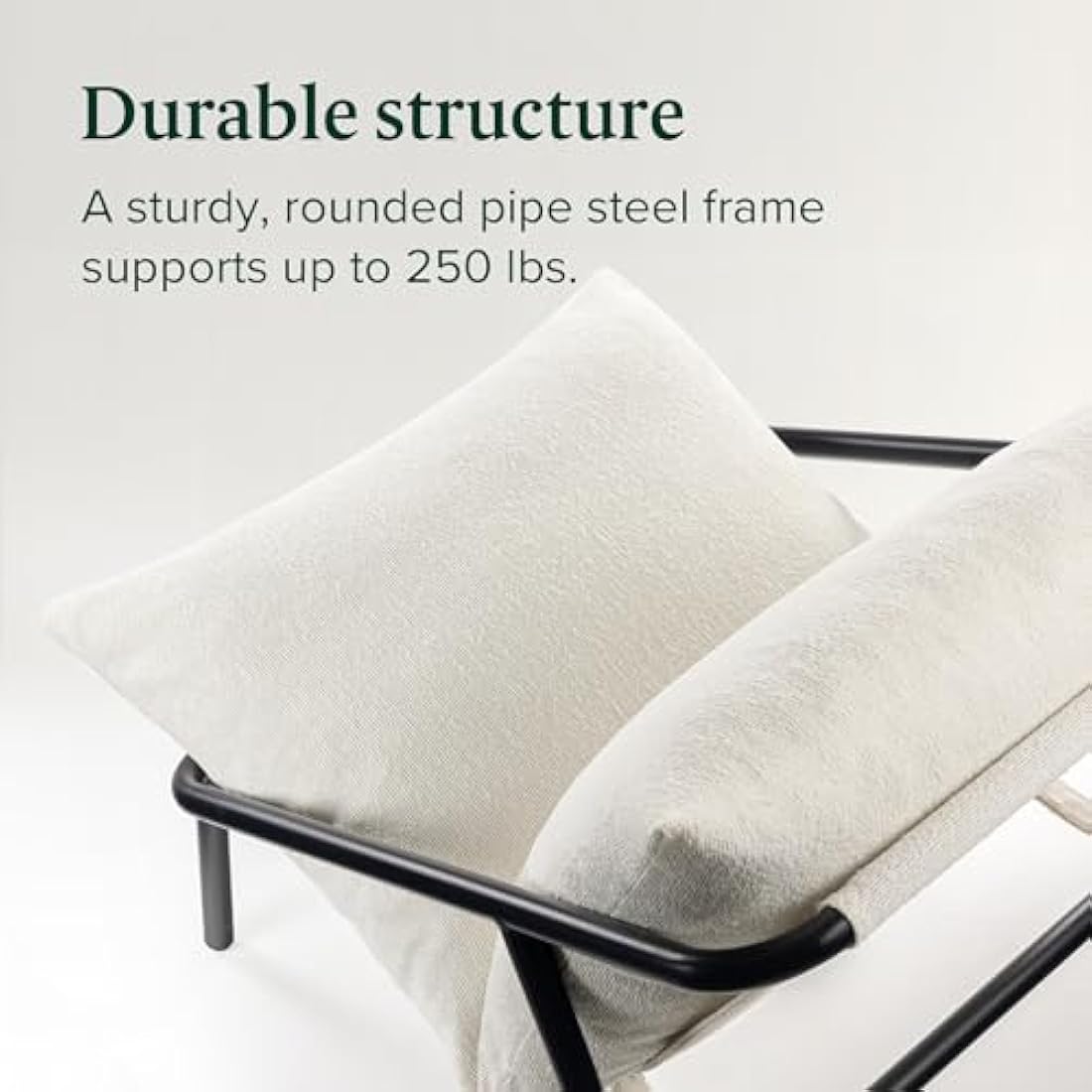 Zinus Ada Accent Sling Chair 78x78x89 cm - Metal Framed Armchair with Shredded Foam Cushioning - Boucle Accent Chair
