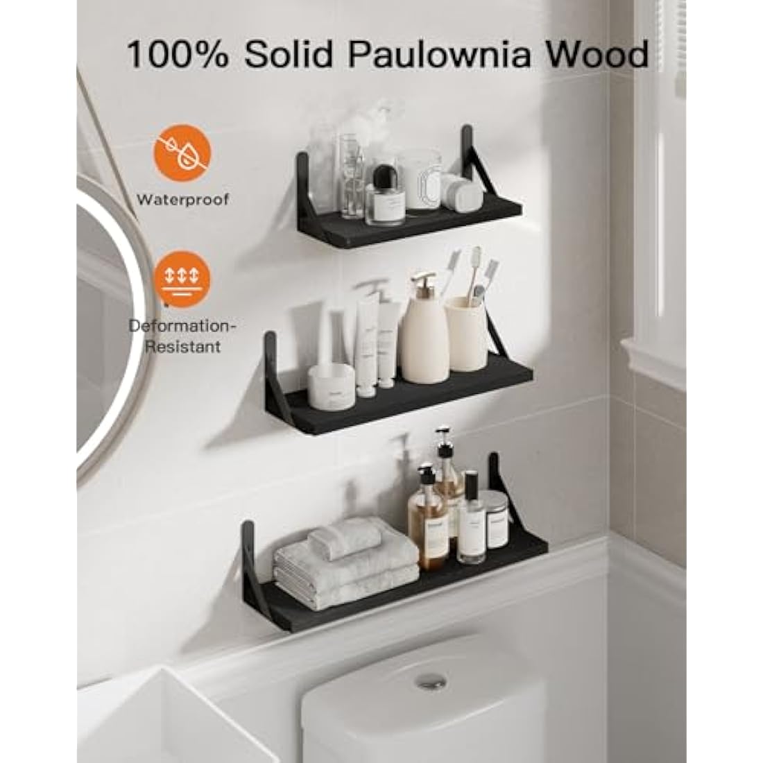 Pipishell Floating Shelves Set of 6, Wood Floating Shelves for Wall Decor, Rustic Farmhouse Wall Shelves for Bedroom, Bathroom Shelves for Wall Storage, Book Shelves for Living Room