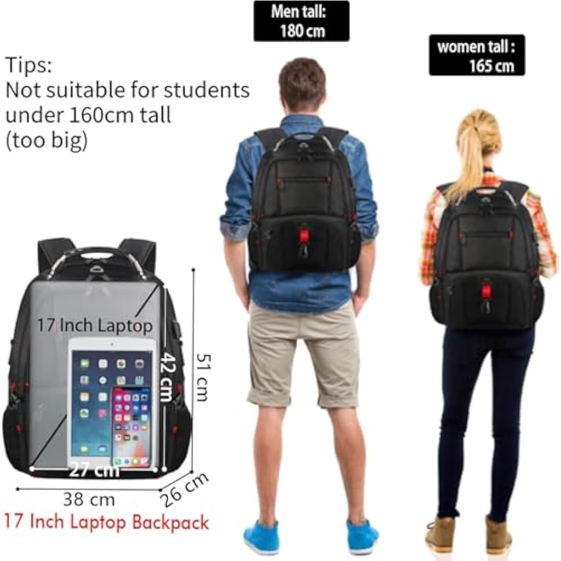 MATEIN Travel Laptop Backpack Large, 17.3 Inch Backpack 50L School Bag Water Resistant, Work Computer Rucksack for Men Anti Theft TSA with USB Charging Port, Laptop Bags for School College Business