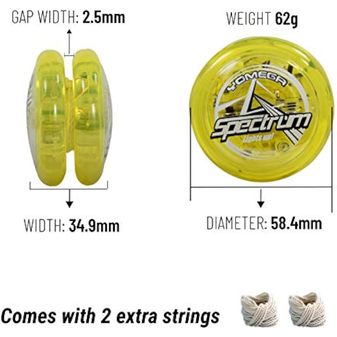 Yomega Spectrum – Light up Fireball Transaxle YoYo with LED Lights for Intermediate, Advanced and Pro Level String Trick Play + Extra 2 Strings & 3 Month Warranty (Yellow)
