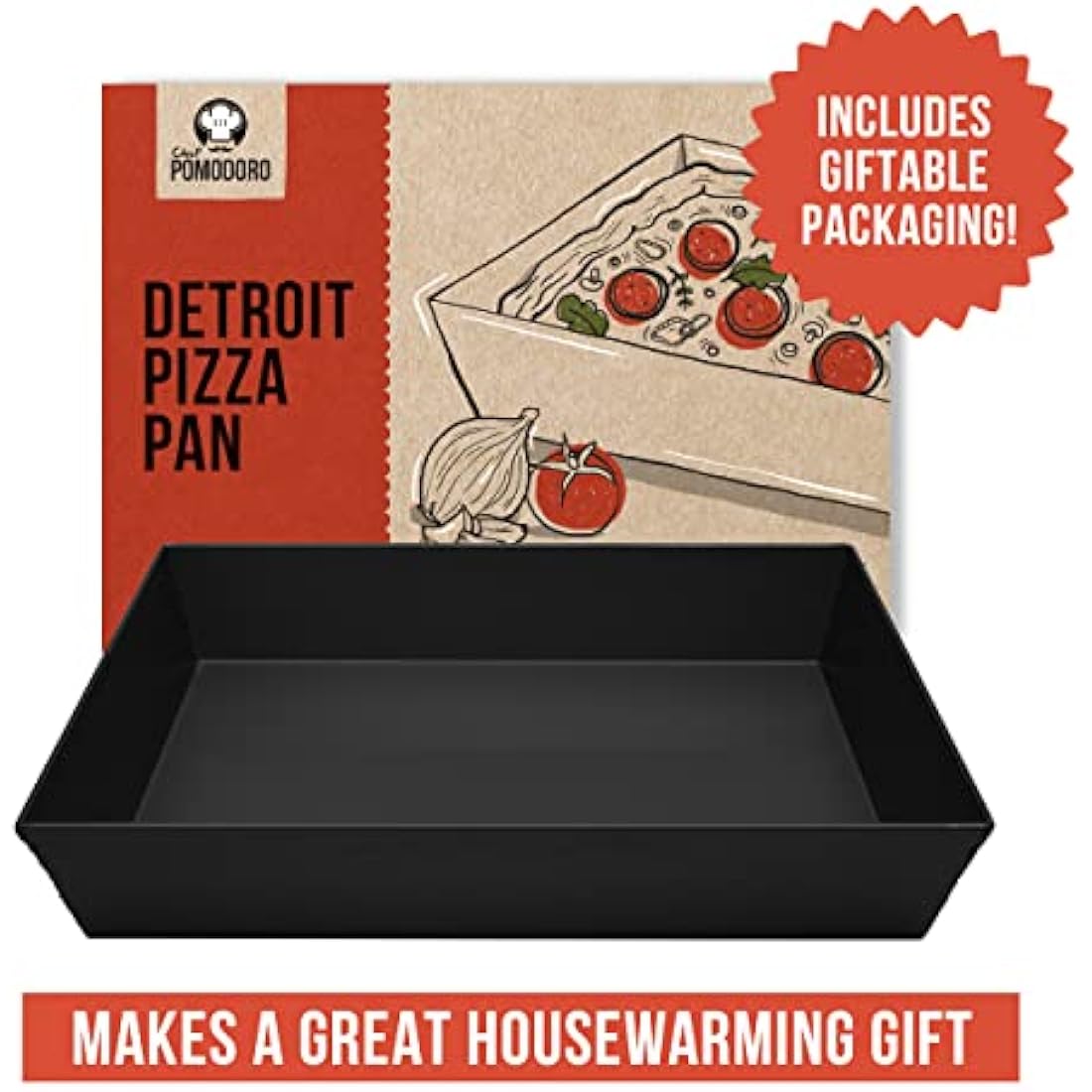 Chef Pomodoro Detroit Style Pizza Pan, 14 x 10-Inch (35.5 x 25 cm), Hard Anodized Aluminum, Pre-Seasoned Bakeware Kitchenware