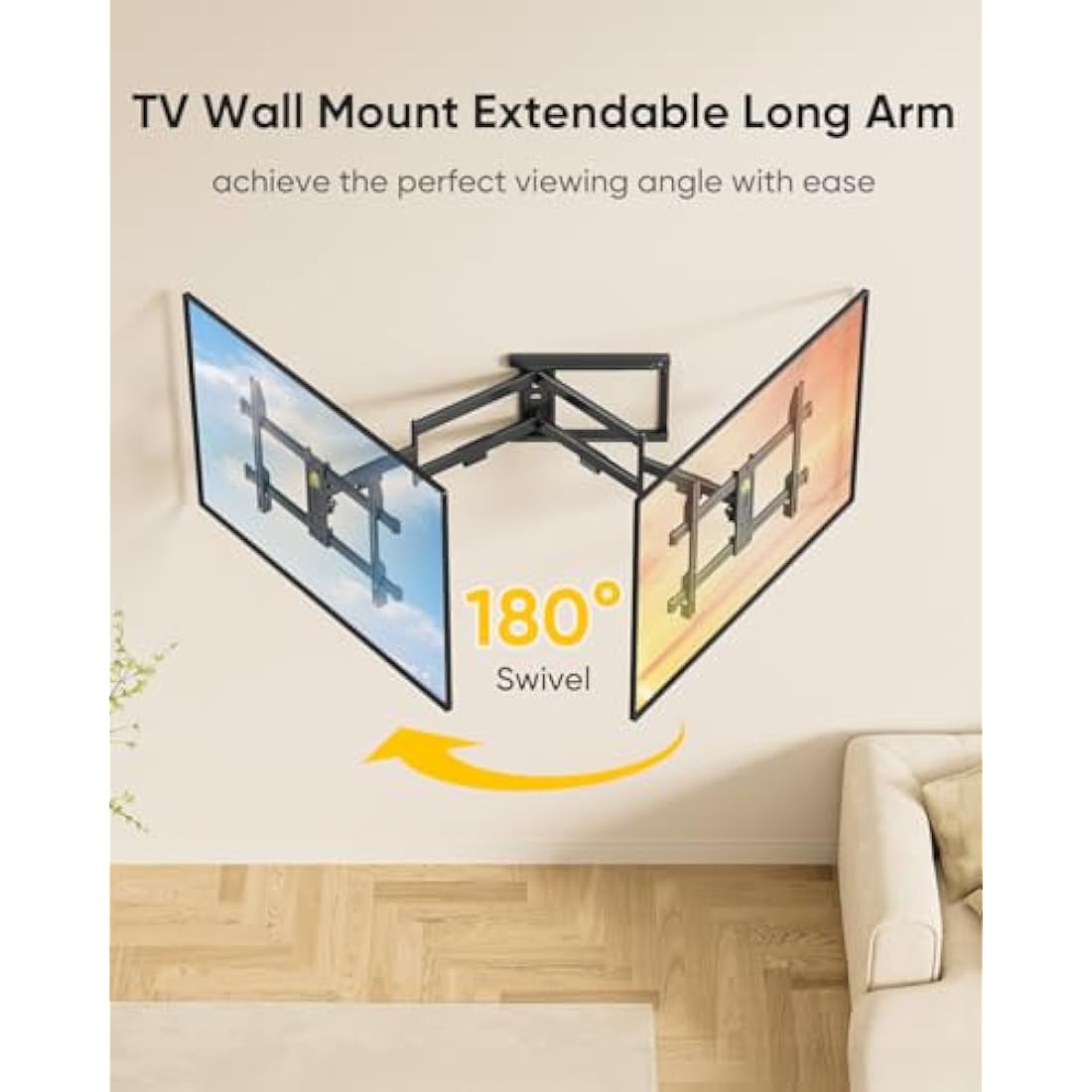 FORGING MOUNT Long Reach TV Wall Bracket Mount Swivel Tilt Corner TV Bracket with 765mm long Arm for Corner/flat Installation fits 37 to 75" Flat/curve TVs, VESA 600x400mm, Holds up to 45kg