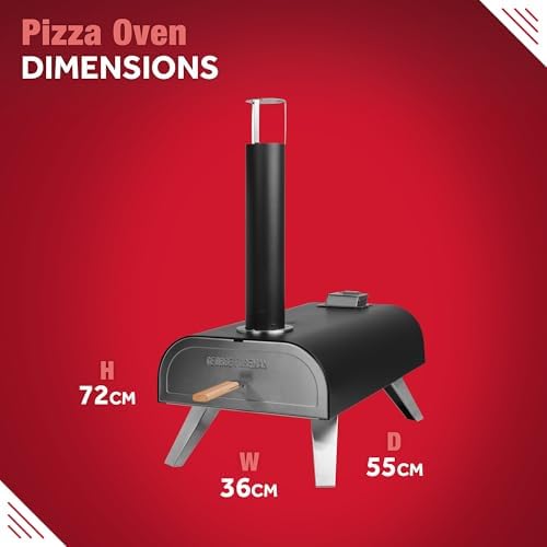 George Foreman Outdoor 12 Inch Wood Pellet Portable Wood Fired Pizza Oven Black with Paddle and Carry Bag, BBQ Oven & Smoker, Foldable Legs GFWPPO1BPC