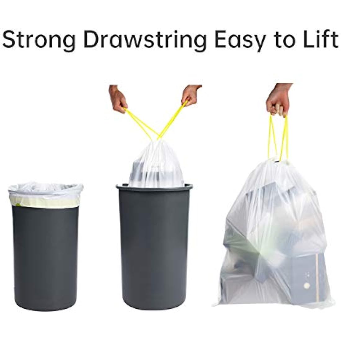 blkk Bin Bags Heavy Duty Bin Liners 50L Swing Bin Liners Strong Pedal Drawstring Bin Bags with Tie Handle Unscented 1 Roll, 20 Counts in All