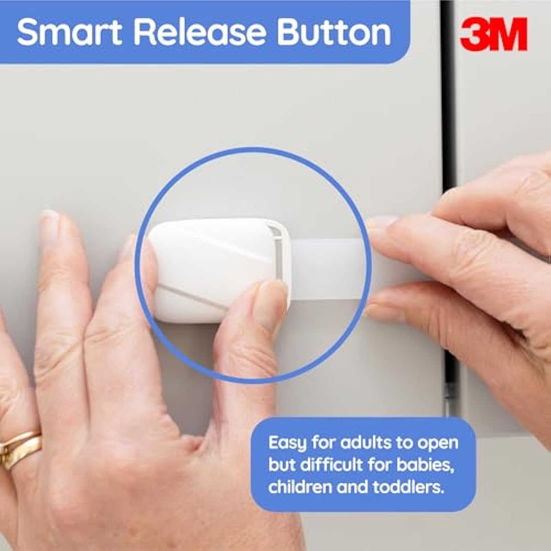 BABYGO® Child Safety Cupboard Locks for Children with Smart Unlock for Kitchen (8 Pack) | Adjustable Straps | Baby Proof Your Home in 30 Seconds | White