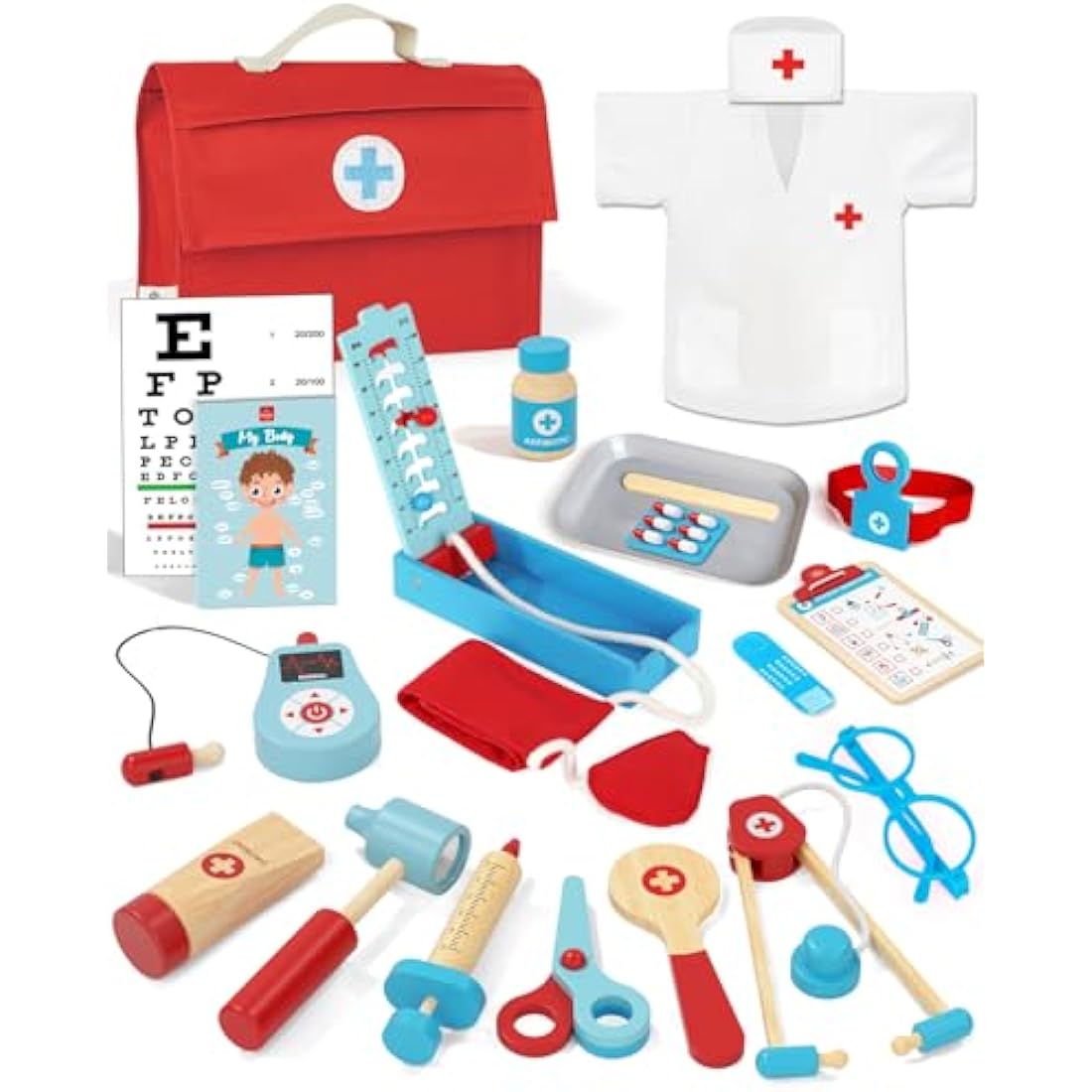 Lehoo Castle Doctors Set for Kids, Toys for 3 Year Old Boys, Wooden Kids Doctors Kit with Doctor Costume, 3 Year Old Boy Toys（Blue）