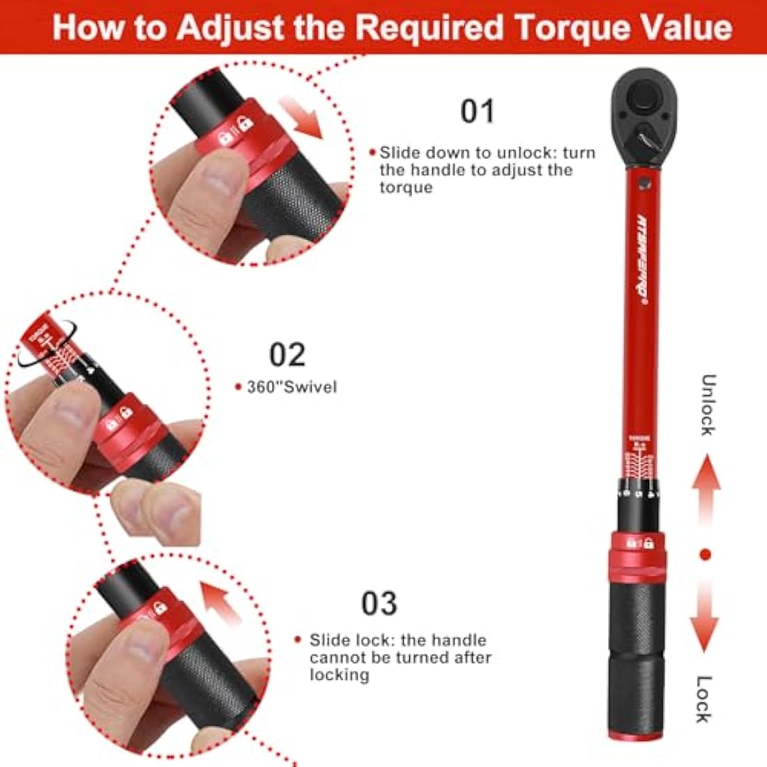ATsafepro Torque Wrench 3/8 Inch, Dual-Direction Adjustable Bike Torque Wrench 10-120 Nm, Accuracy ± 3% Drive Click Torque Wrenches for Car, Motorcycle, Bicycle Maintenance