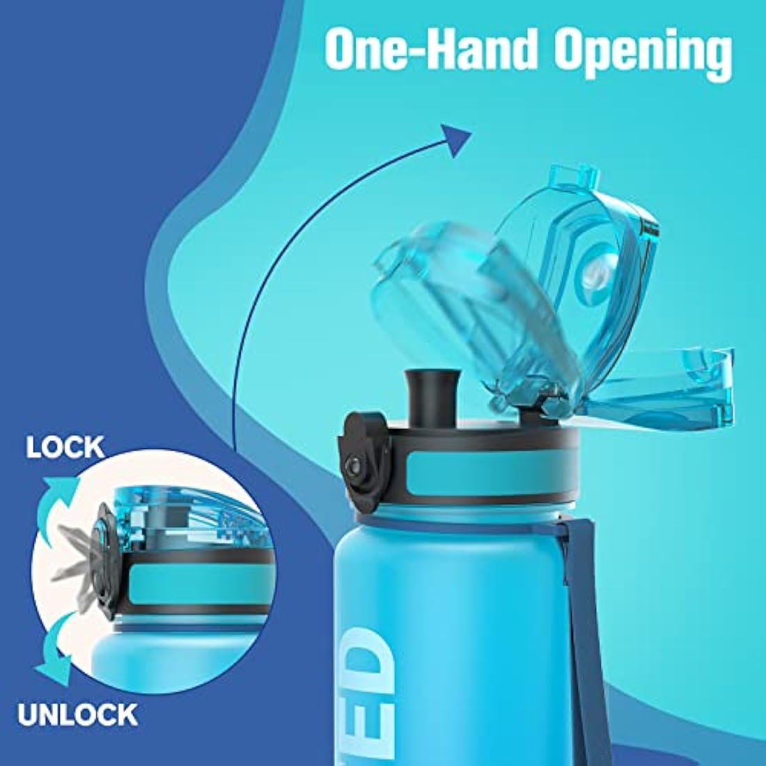 Sahara Sailor Leakproof Water Bottle 1L/500ML/750ML, Tritan BPA Free Motivational Sport Drinks Bottle with Clear Time Marker, Lock Cover, Easy Clean Brush, Durable for Gym, School, Cycling (1 Bottle)