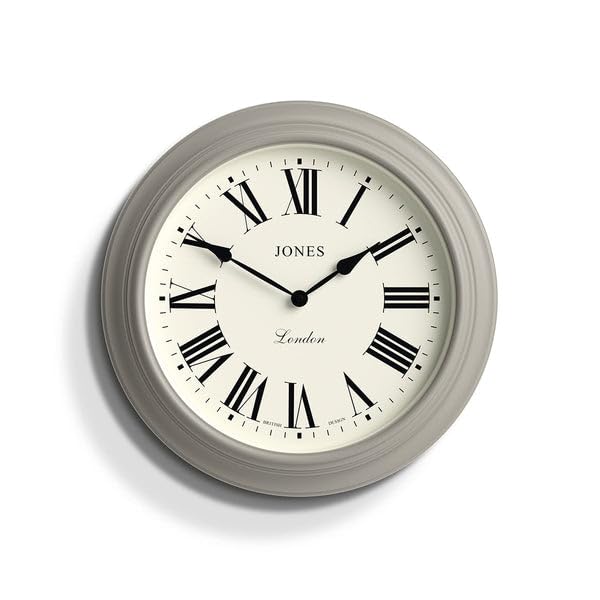 Jones Clocks Supper Club wall clock | Large classic round clock | 40cm | Mid grey | Roman numerals |Traditional design ideal for kitchen or living