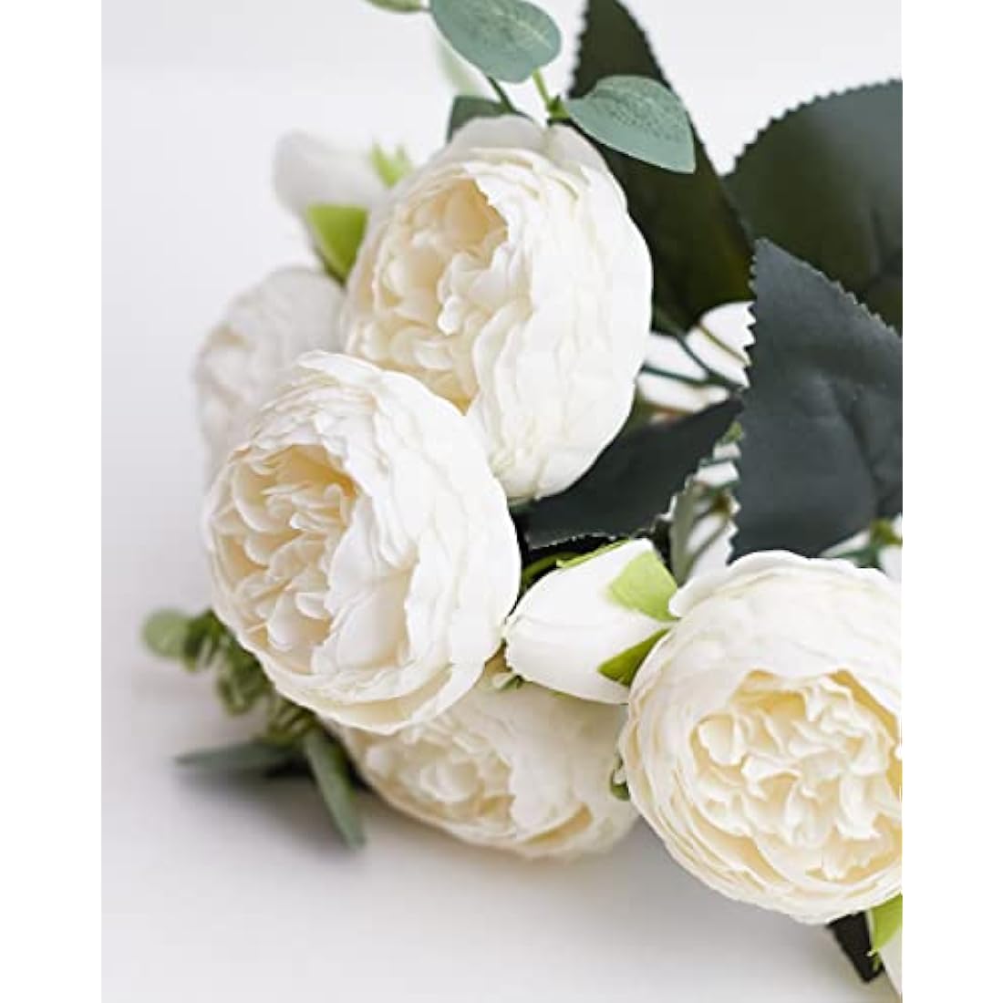 The Baked Studio - Silk Peony and Tea Rose Artificial Bouquet 9 Heads Realistic Fake Plant for DIY Craft Cake Living Room Home Wedding Decoration (MILK WHITE)