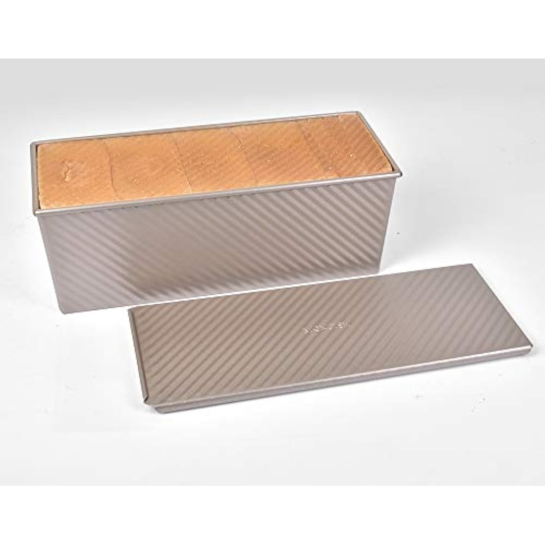 Monfish Pullman loaf pan Bread loaf tin w slidable lid allumiumed Steel 1000g Dough champgne Gold Non-Stick 34 x13.5X 12cm