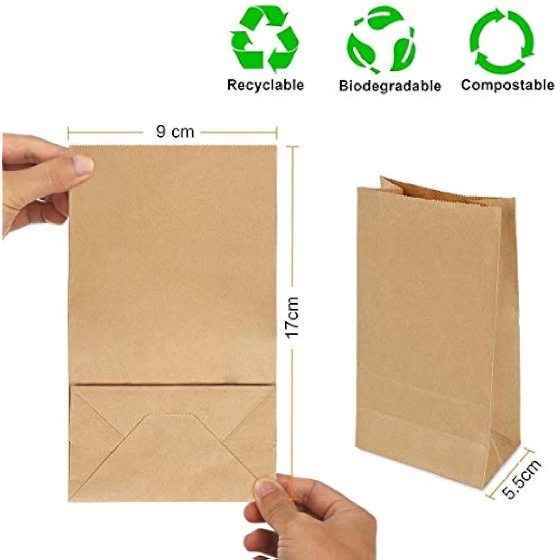 Gaoyong 100 Pieces Brown Paper Bags ,Gift Bags with 100% Pure Kraft Paper for Grocery, Snack, Lunch, Birthday, Xmas Party Supplier and Wedding