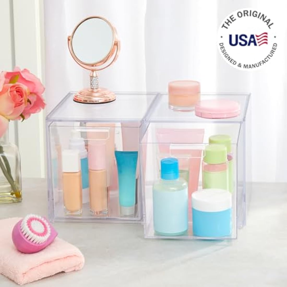 STORi Audrey Stackable Cosmetic Organizer Drawers 6-3/4" Tall | set of 2 Clear