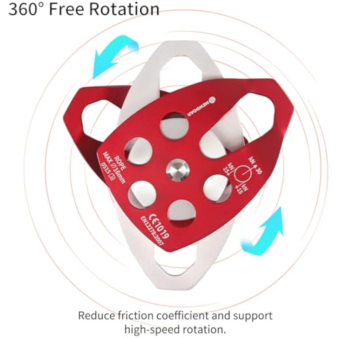NewDoar 30KN Single/Double Pulley CE Certified Large Rescue Pulley for Diameter Max 16mm Rope Single/Double Sheave with Swing Plate for Rescue Hauling Arborist Tree Climbing