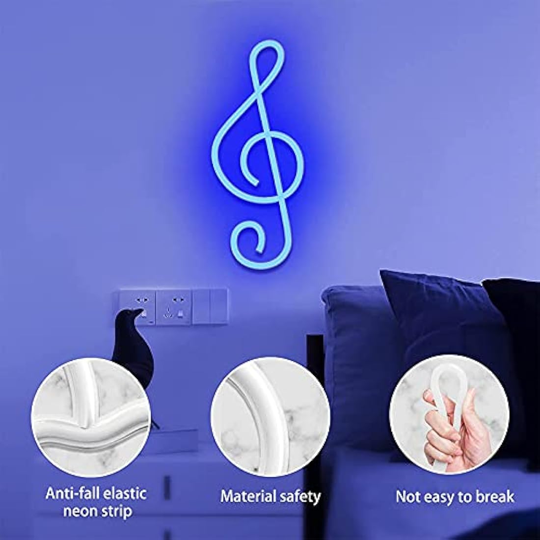 ENUOLI Music Note Neon Signs - Blue Neon Lights for Wall Decor - Battery or USB Operated - Night Lights - Decor for Bedroom, Living Room, Christmas, Wedding, Party, Bar