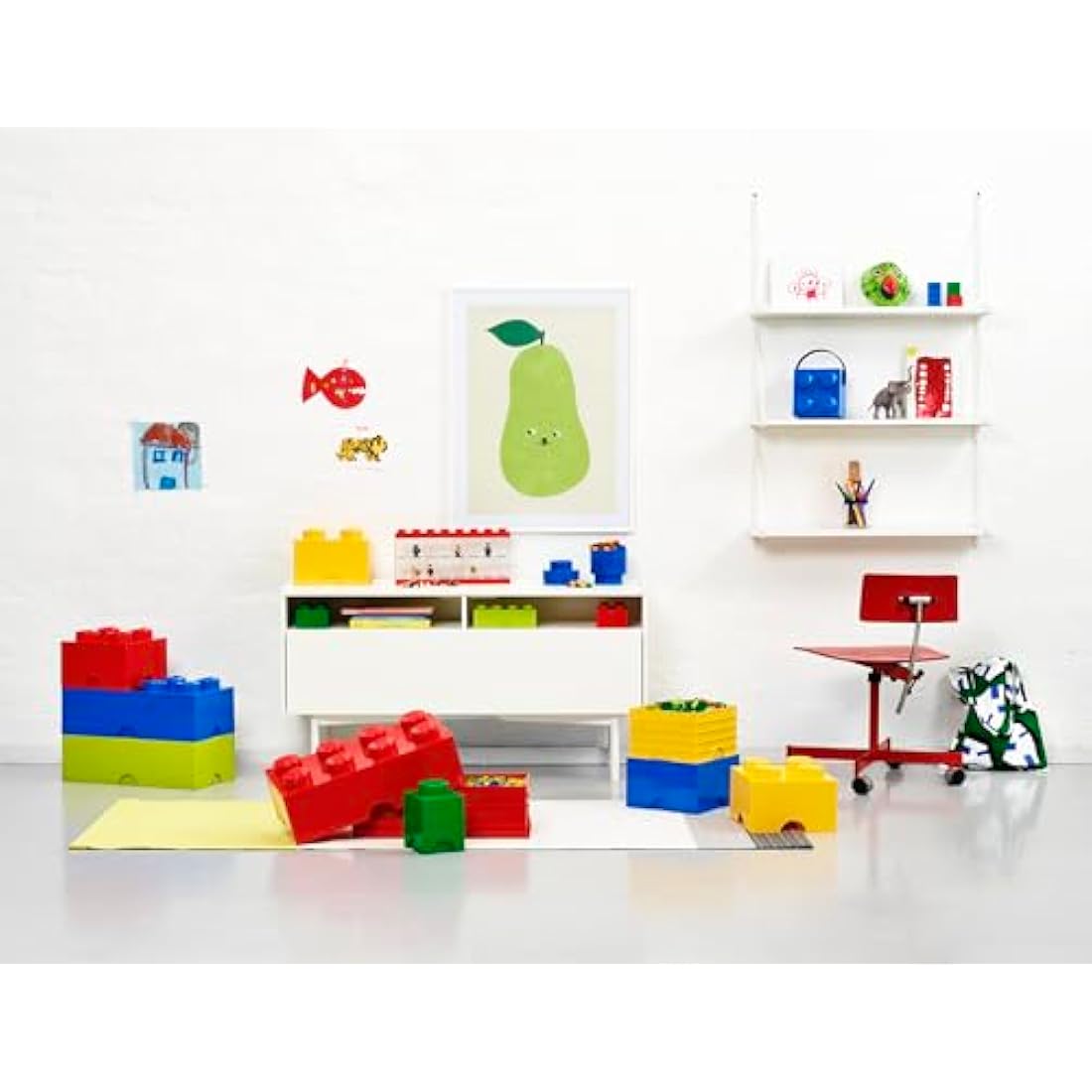 LEGO Storage Brick 8 Knobs YELLOW - Stackable Plastic Storage Box with Lid for Kids and Adults, Ideal Desk Organizer and Toy Box - 12.1L Capacity