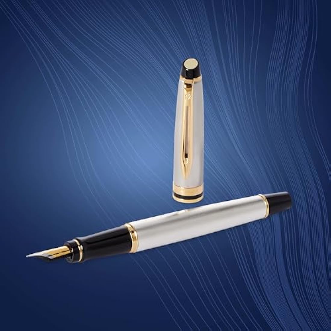 Waterman Expert Fountain Pen | Stainless Steel with 23k Gold Trim | Medium Nib | Gift Box