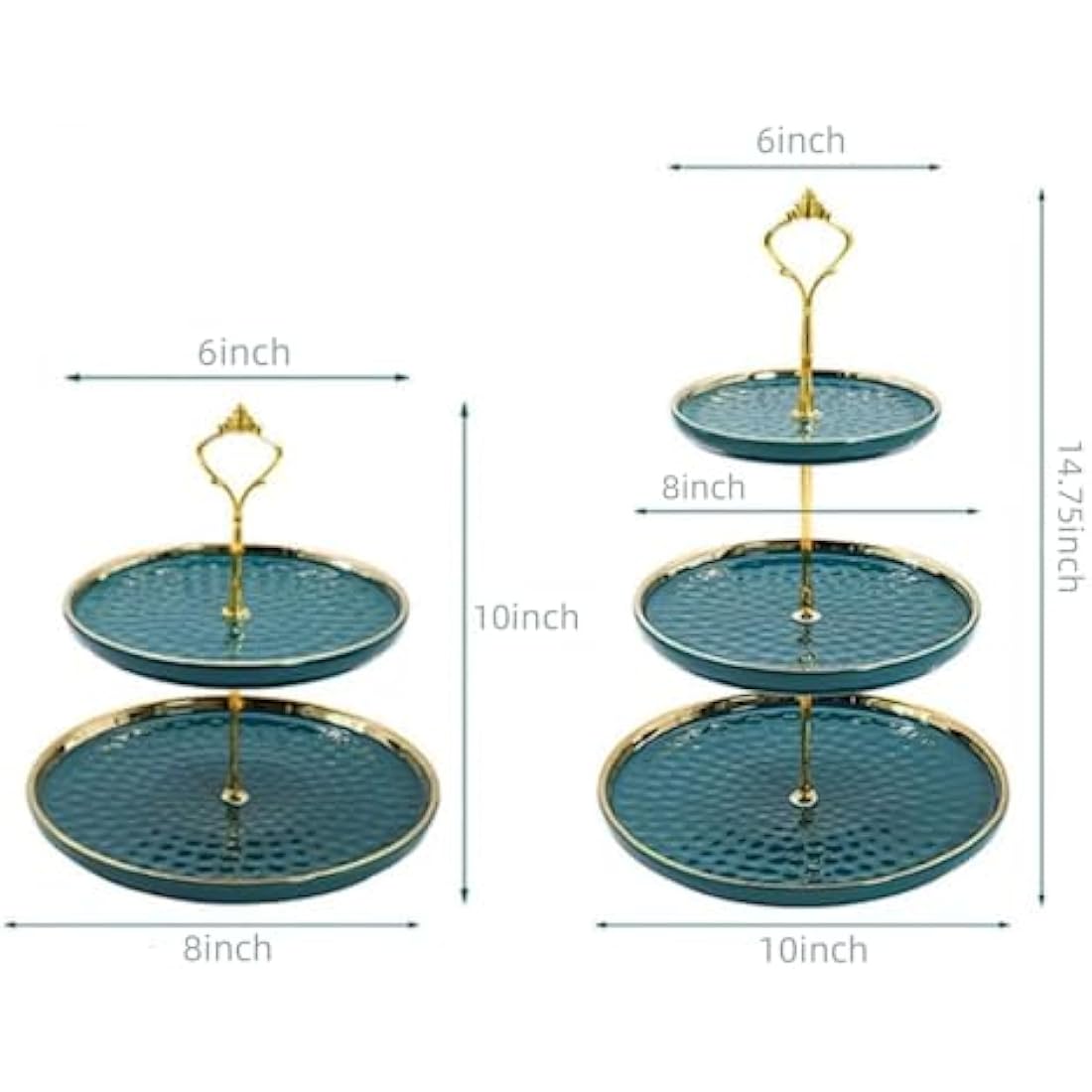 MEETOZ 2 Set of Round Porcelain Tiered Cupcake Stand, Dessert Plates Stand Tiered Serving Trays with Gold Rod, 3 Tiers and 2 Tiers Cake Stand Party Serving Trays Fruit Pastry Holders(Green)