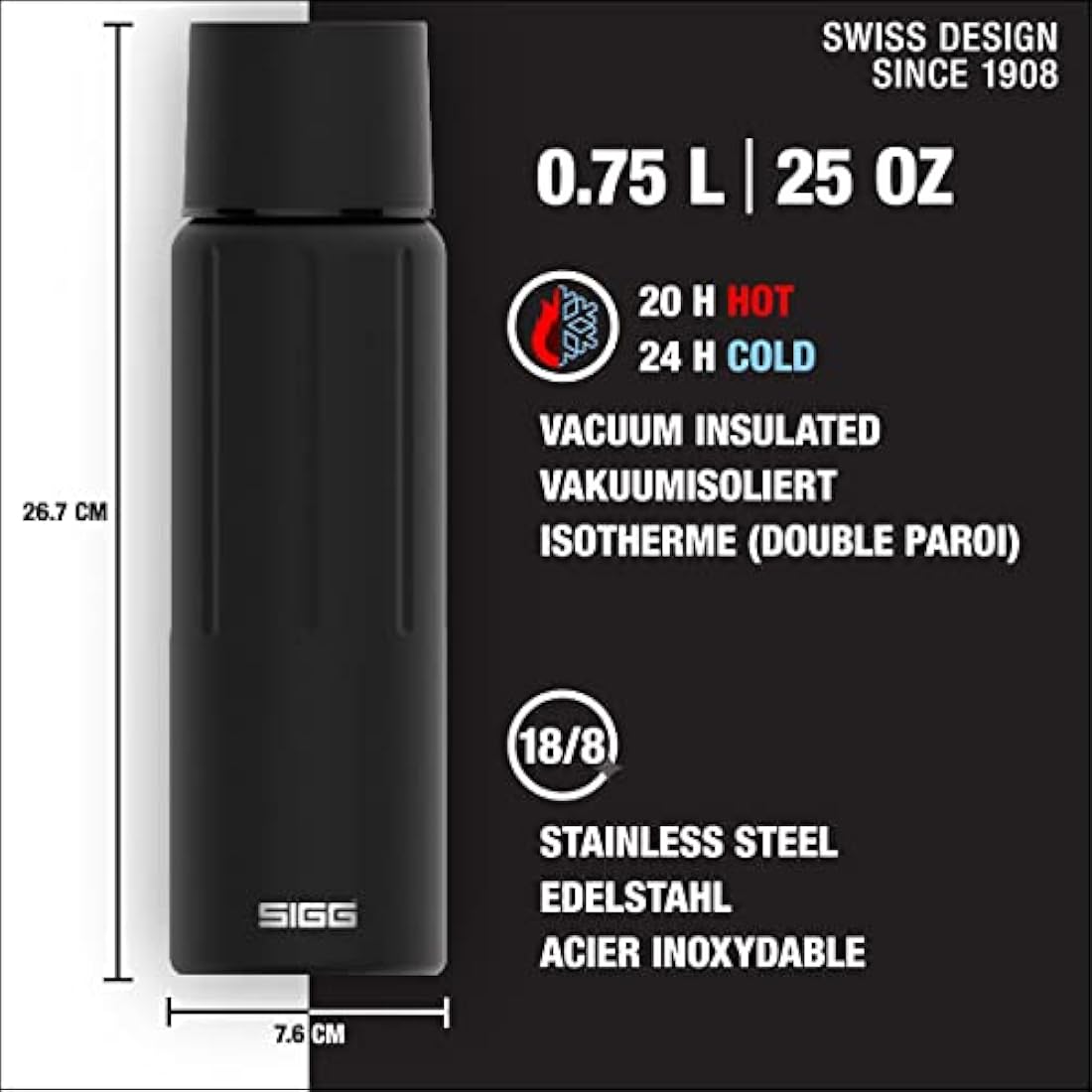 SIGG - Insulated Water Bottle - Thermo Flask Gemstone IBT - with Cup - Leakproof - Lightweight - BPA Free - 18/8 Stainless Steel - 0.5L / 0.75L / 1.1L